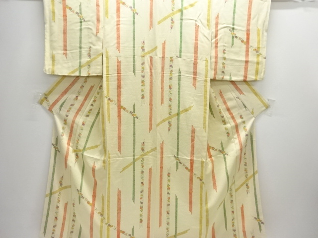 JAPANESE KIMONO / FLOWER ARABESQUE PATTERN BAMBOO KOMON
